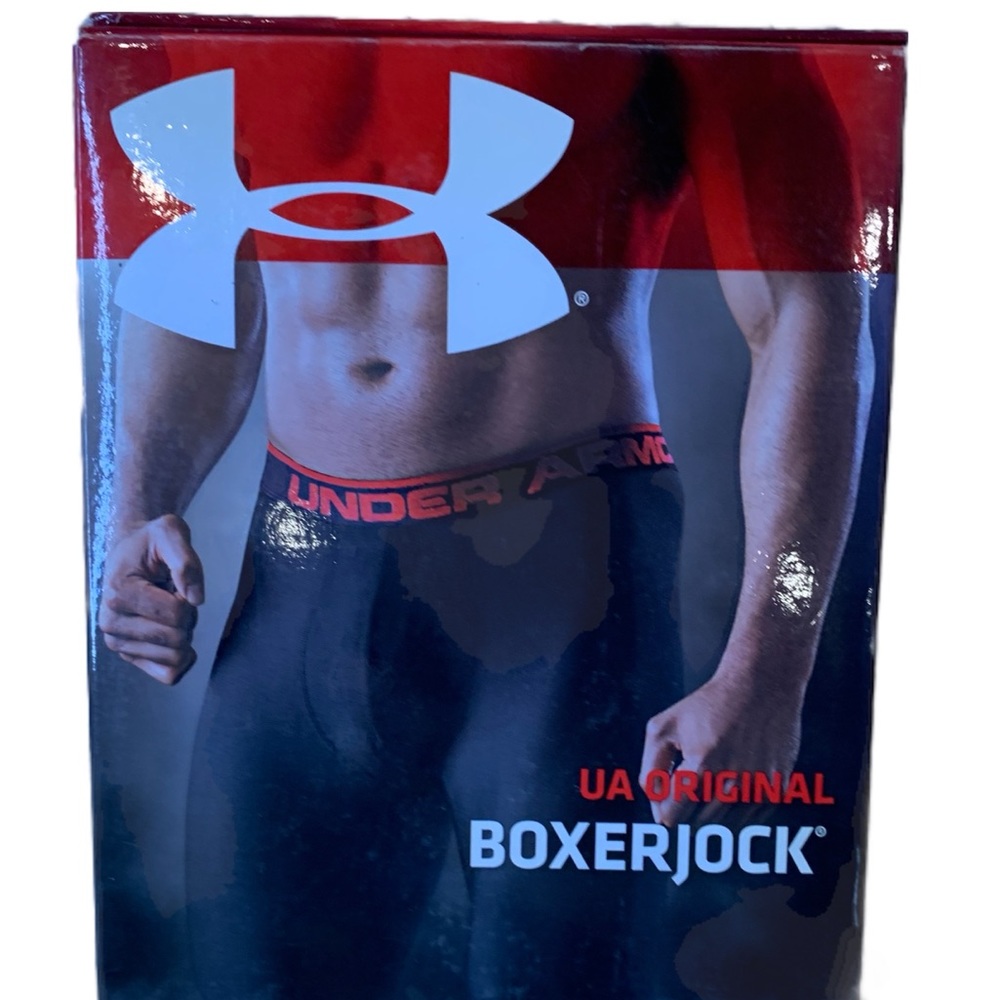 BNWT Under Armour grey w/ red writing & black waist 9” boxerjock™️ boxer brief.